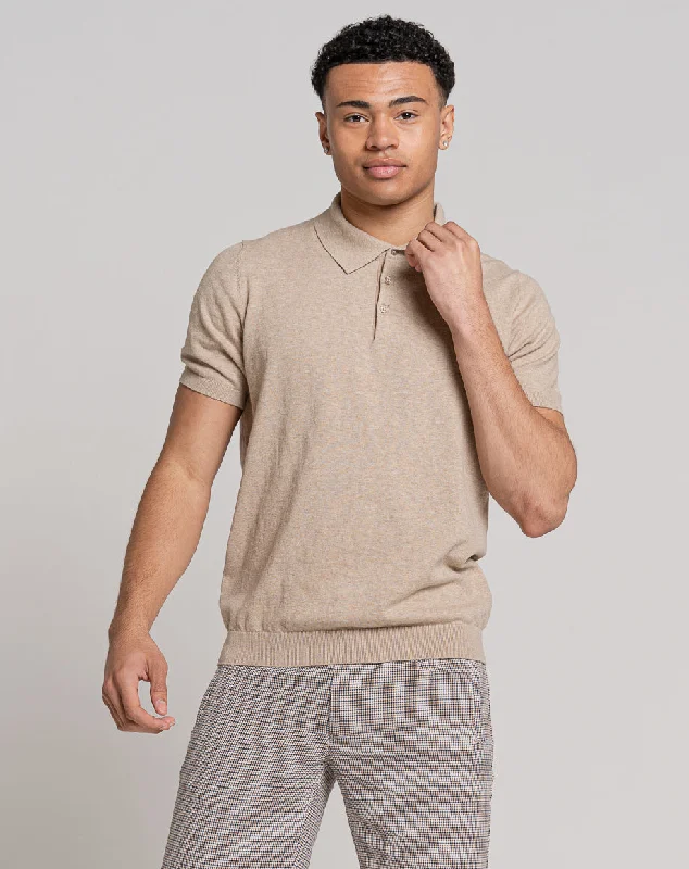 Year-End Sale ESSENTIAL SHORT SLEEVE KNITTED POLO | LIGHT STONE