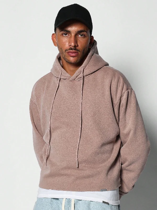Online Deal Crop Fit Overhead Washed Premium Hoodie With Raw Edge Detail