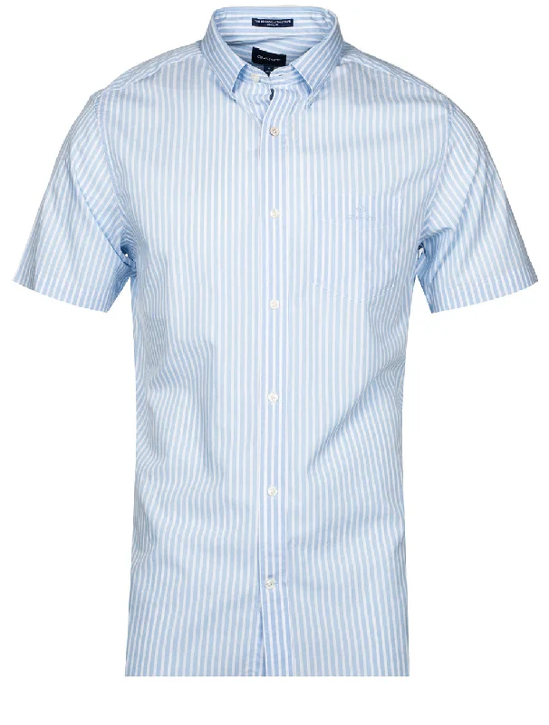 Amazing Deals Regular Fit Stripe Short Sleeve Broadcloth Shirt Capri Blue