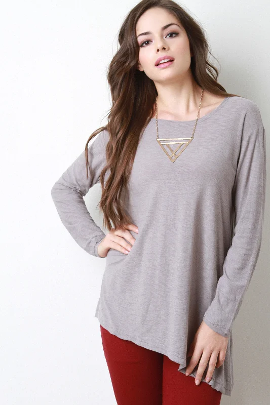 Blowout Sale Asymmetrical Hem Long Sleeves Top