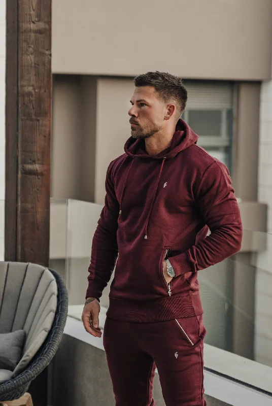Daily Deals Father Sons Burgundy / Silver Overhead Hoodie Top with Zipped Pockets - FSH797