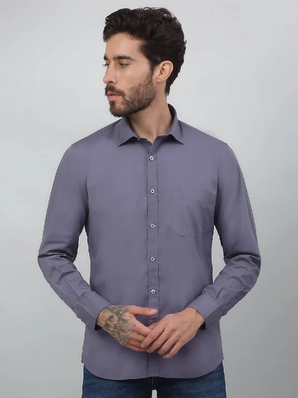 Year-End Sale Men's Light Purple Casual Plain Stretch Full Sleeve Shirt