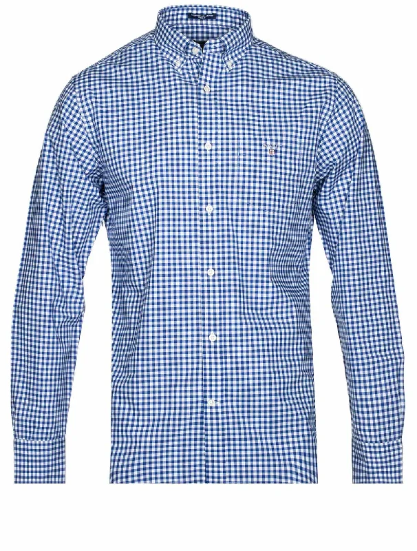 Weekend Discounts to Snag Regular Fit Gingham Broadcloth Shirt College Blue