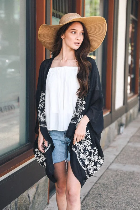 Weekend Deals That Amaze Black Floral Embroidered Sheer Kimono Wrap Boho One Size Womens