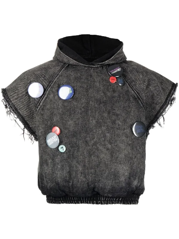 Final Clearance Badge-Embellished Sleeveless Hoodie