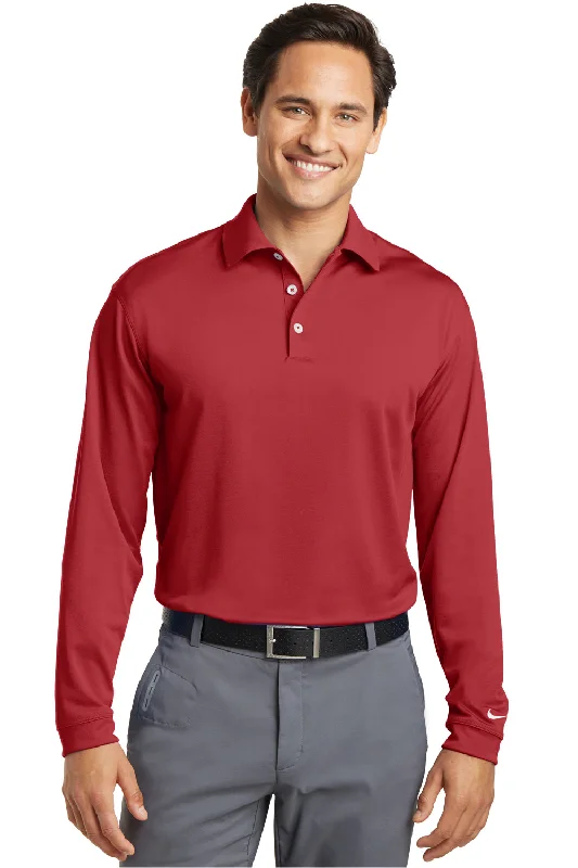 Extra Savings Nike Mens Stretch Tech Dri-Fit Moisture Wicking Long Sleeve Polo Shirt - Varsity Red