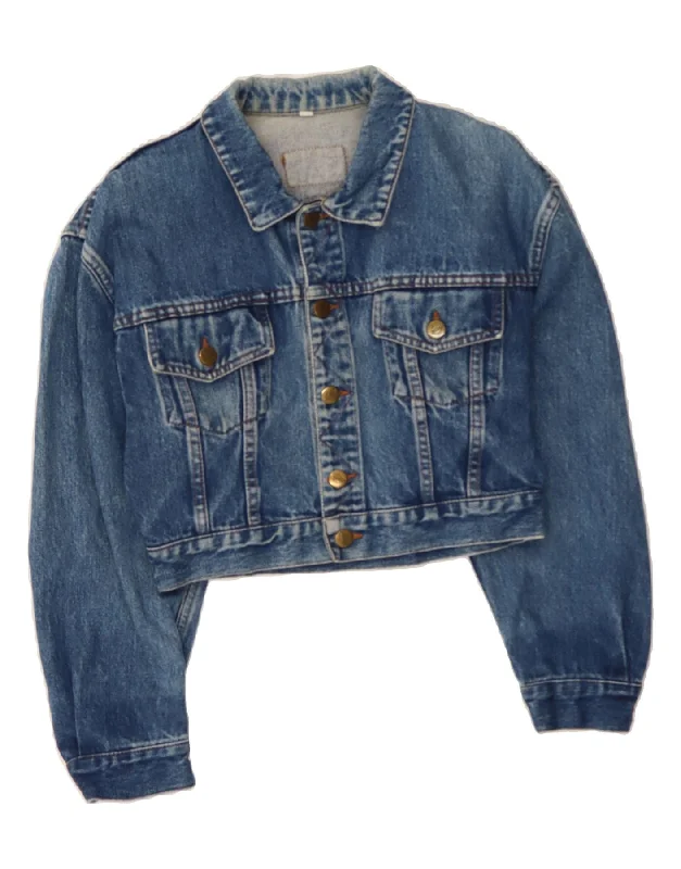 Huge Discounts VINTAGE Womens 3/4 Sleeve Crop Denim Jacket IT 42 Medium Blue