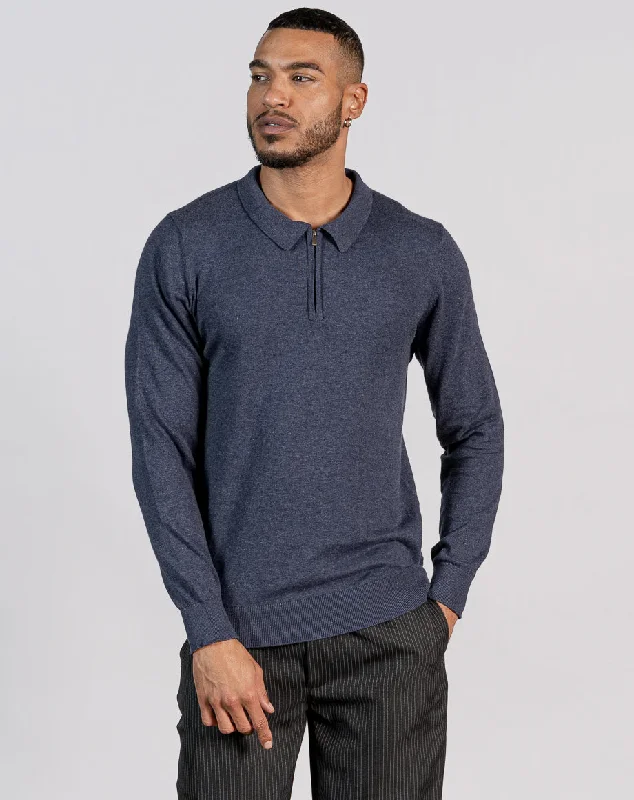 Weekend Specials to Enjoy ESSENTIAL LONG SLEEVE ZIPPED NECK POLO | NAVY