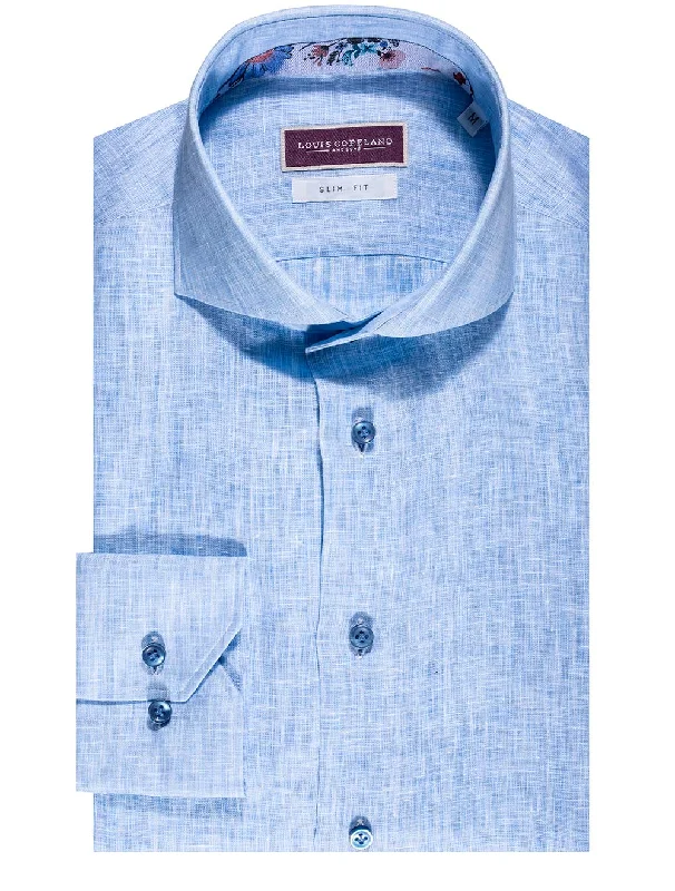 Price Drop Mekong Linen Mix Slim Fit Shirt Blue