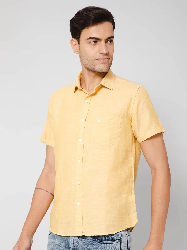Weekend Savings Extravaganza Men's Mustard Casual Plain Half Sleeve Shirt