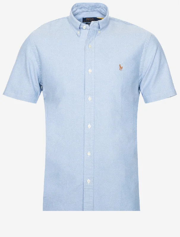 Pay Less Slim Oxford Short Sleeve Shirt Blue