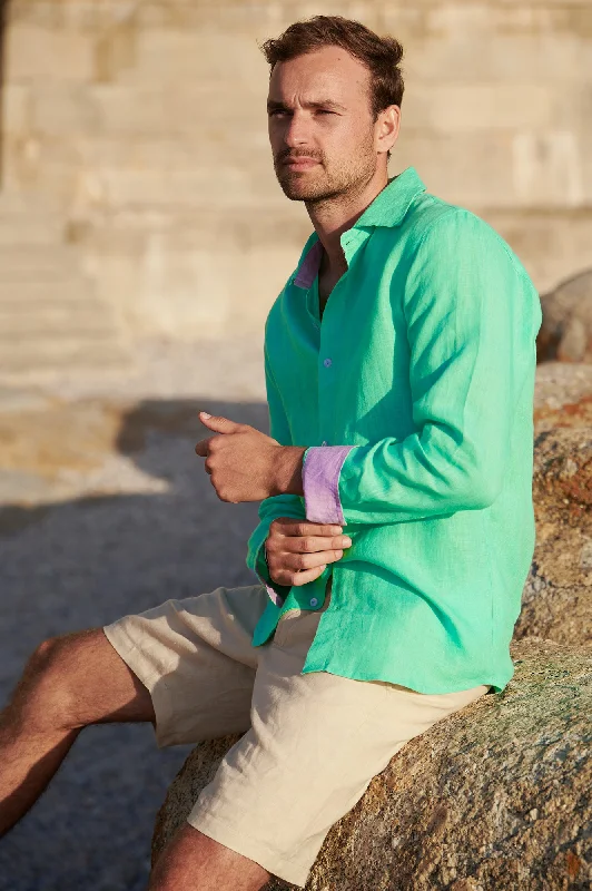Weekend Offers That Dazzle Men's Linen Shirt | Green/Light Purple