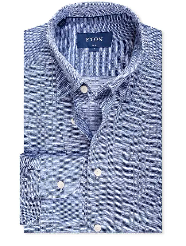 Price Cut Slim Fit Button Under Jersey Shirt Navy