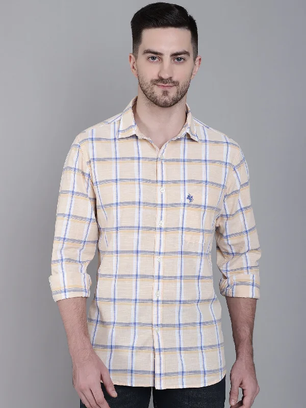 Unbeatable Deal Men's Light Orange Casual Big Checks Full Sleeve Shirt