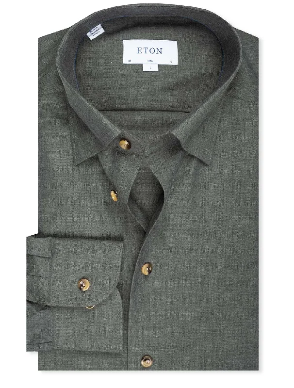 Limited Time Discount Slim Fit Herringbone Flannel Shirt Green