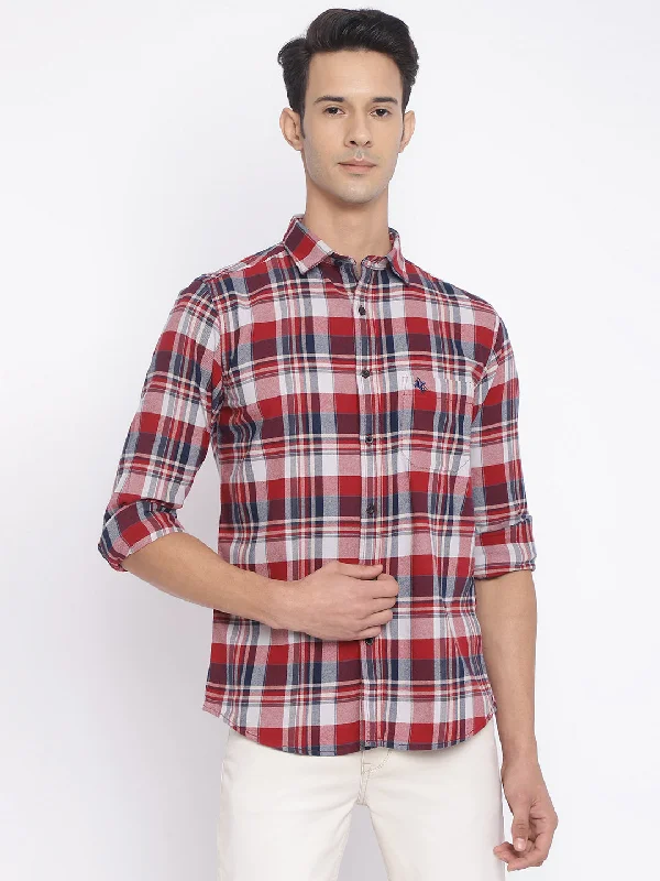 Take Advantage Men's Red Casual Big Checks Full Sleeve Shirt
