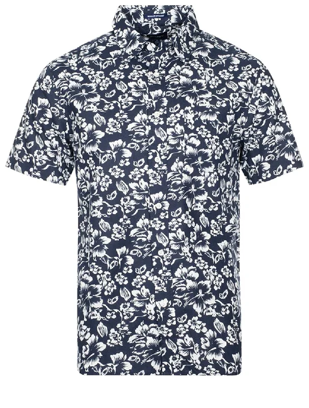 Unmissable Offer Regular Floral Cotton Linen Short Sleeve Shirt Marine