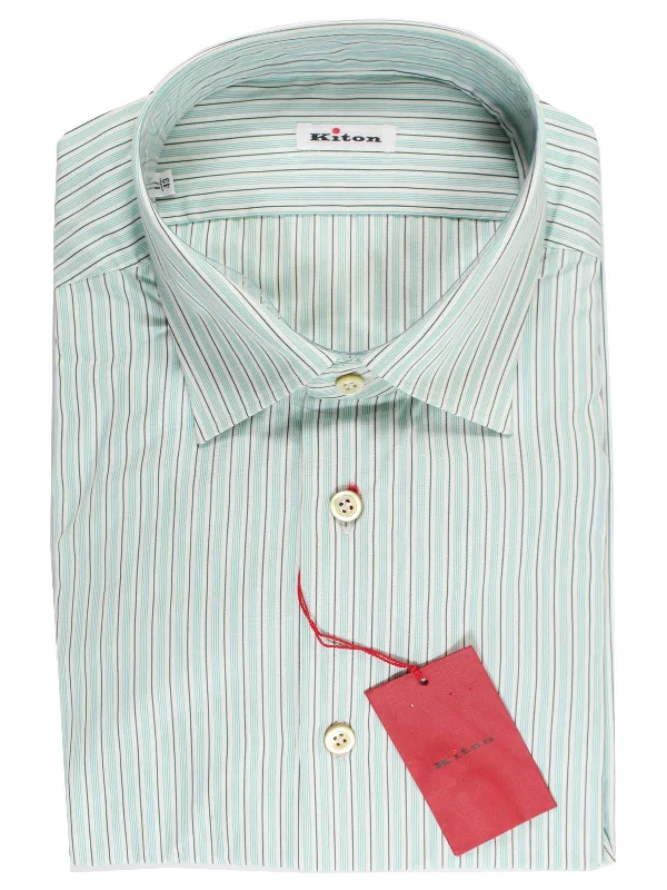 Weekend Price Cuts Galore Kiton Dress Shirt White Green Aqua Stripes 38 - 15 REDUCED - SALE Weekend Price Cuts Galore Kiton Dress Shirt White Green Aqua Stripes 38 - 15 REDUCED - SALE