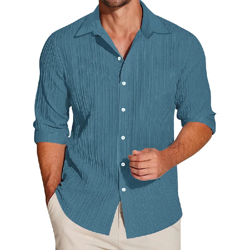 Early Access Crushed Self Stripe Denim Blue Shirt