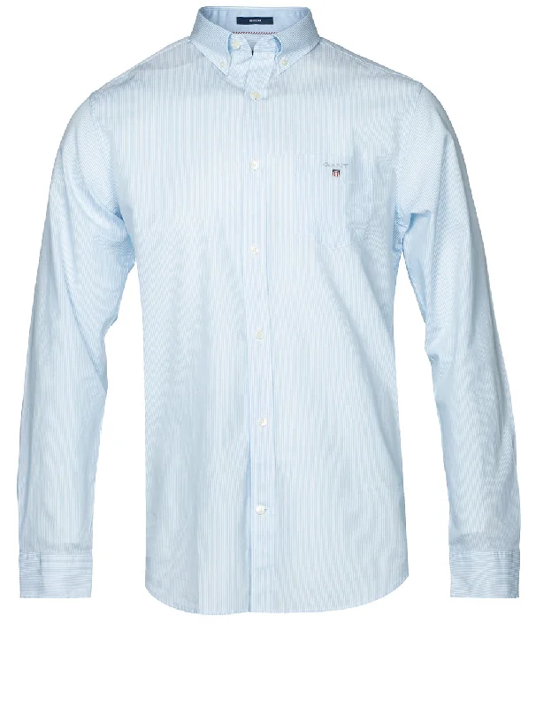 Huge Discounts Regular Fit Banker Stripe Broadcloth Shirt Capri Blue