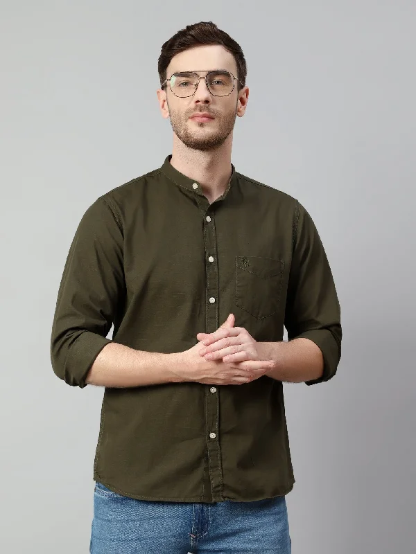 The Best Deal Men's Olive Green Casual Plain Full Sleeve Shirt
