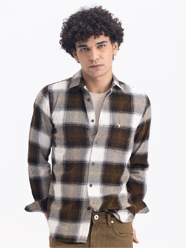 Savings Galore Brown Corduroy Flannel Checks Shirt