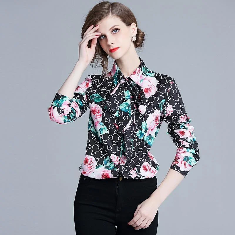 Clearance Items Floral Women Shirt Chain Print Women Blouse