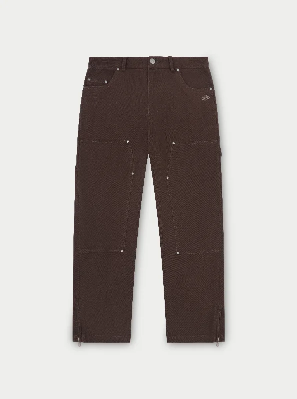 Celebrate the Weekend with Discounts TWILL RIVET DETAIL CARPENTER PANT - DARK BROWN