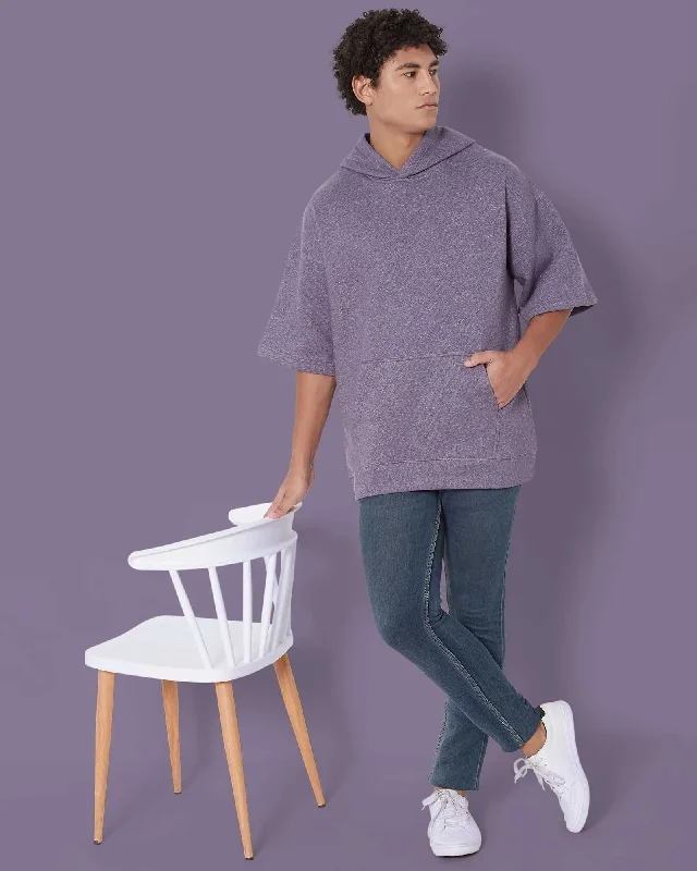Great Bargain Crop Sleeves Oversized Hoodie: Plum Melange