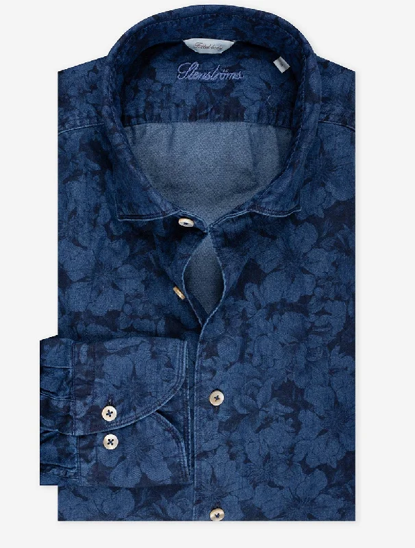 Super Bargain Floral Denim Shirt Navy