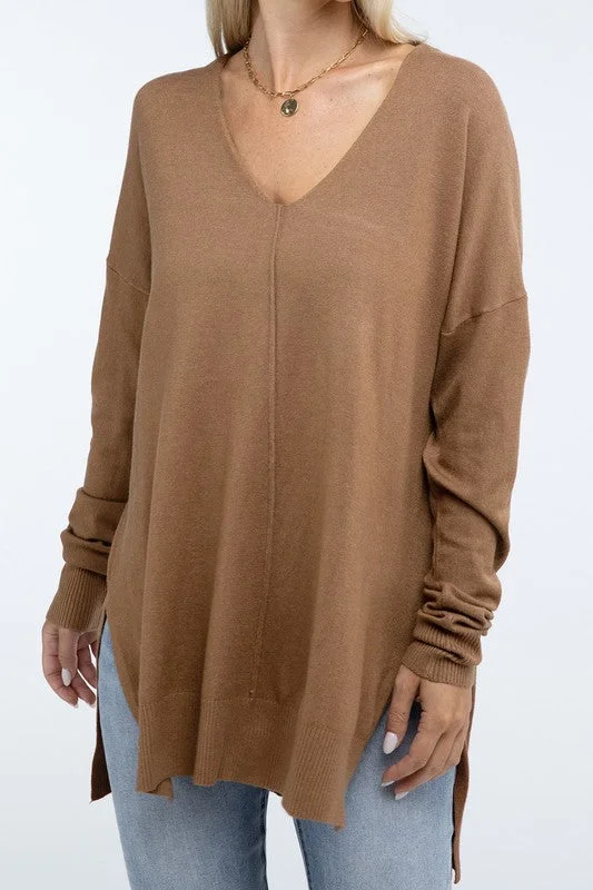 Weekend Bargains to Relish Hi-Low Hem Front Seam Sweater