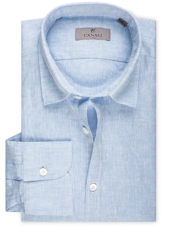 While Supplies Last Linen Modern Fit Shirt Blue
