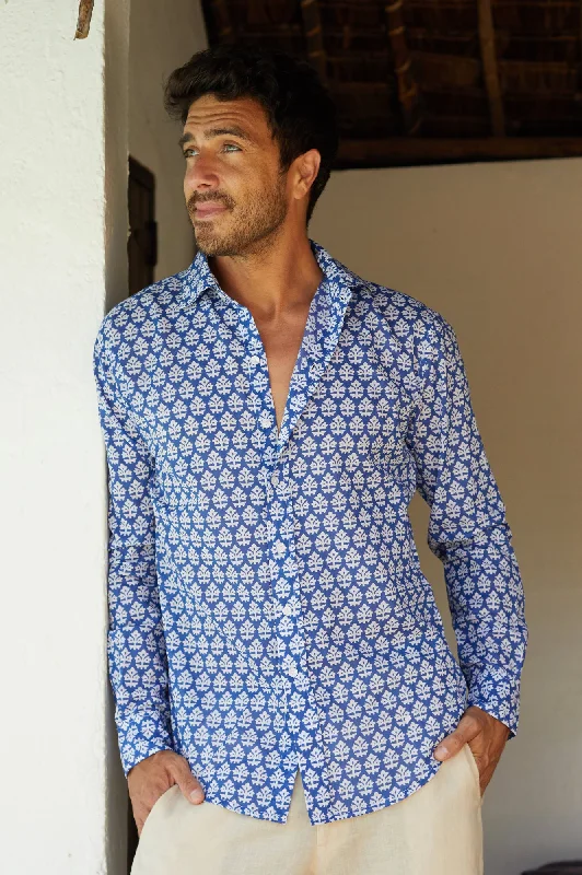 Weekend Specials You Can't Miss Men's Printed Cotton Shirt | Batik Blue/White