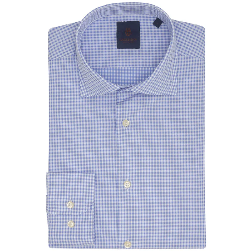 Weekend Bargains to Savor Mid Blue Gingham Slim Fit Long Sleeve