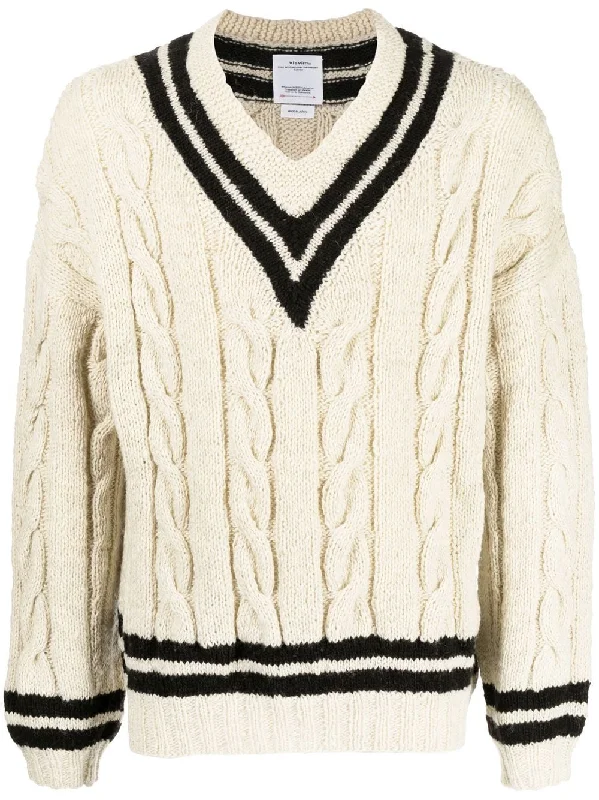 Overstock Clearance Cable-Knit V-Neck Jumper