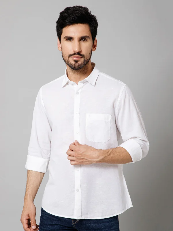 Now or Never Men's White Casual Plain Full Sleeve Shirt