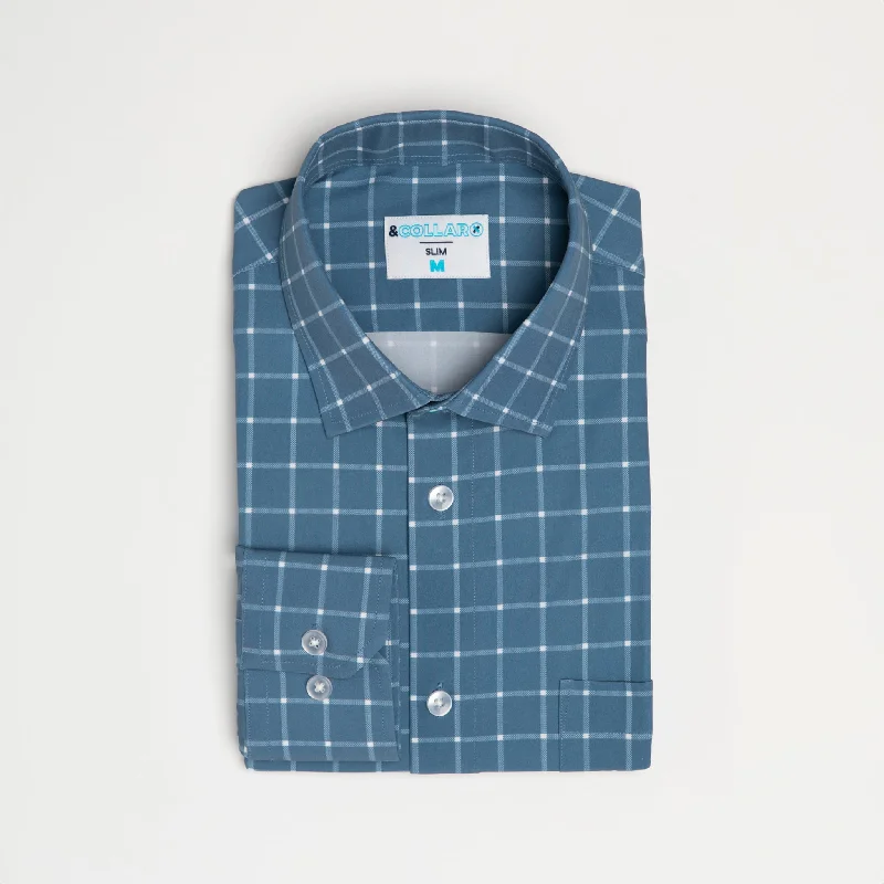 Closeout Deal Range Shirt - Ocean Blue w/ White Windowpane