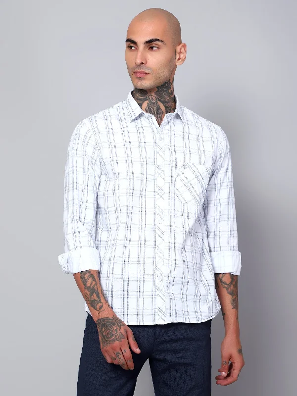 Final Clearance Men's White Casual Medium Checks Full Sleeve Shirt