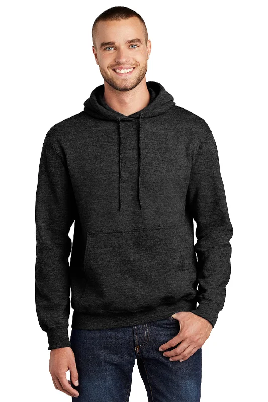 Early Access Port & Company Mens Essential Pill Resistant Fleece Hooded Sweatshirt Hoodie w/ Pouch Pocket - Heather Black