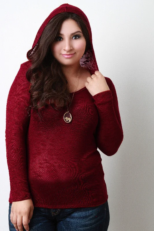 Lowest Price Hooded Semi-Sheer Slub Knit Top