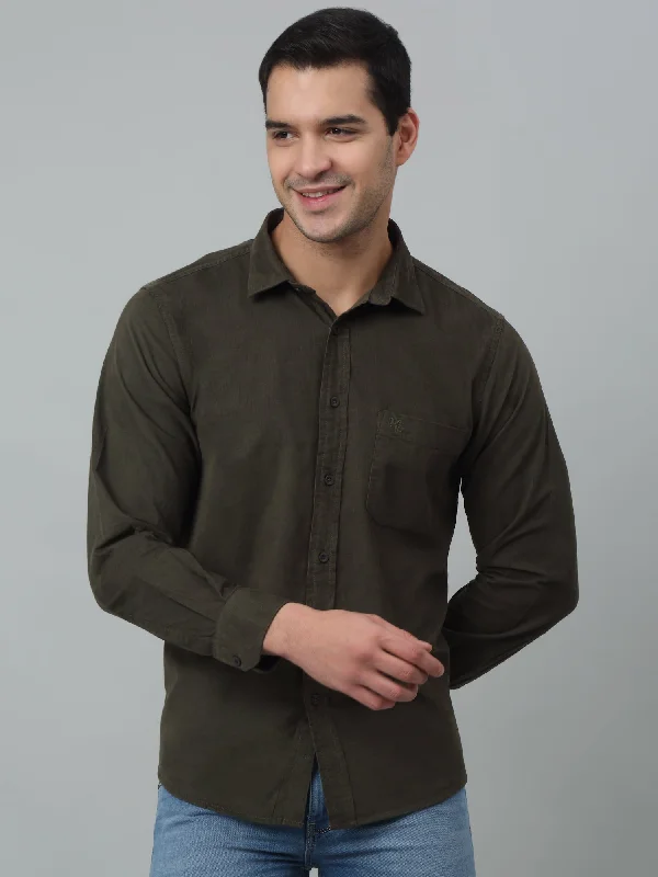 Quick Sale Men's Olive   Casual Plain Corduroy Full Sleeve Shirt