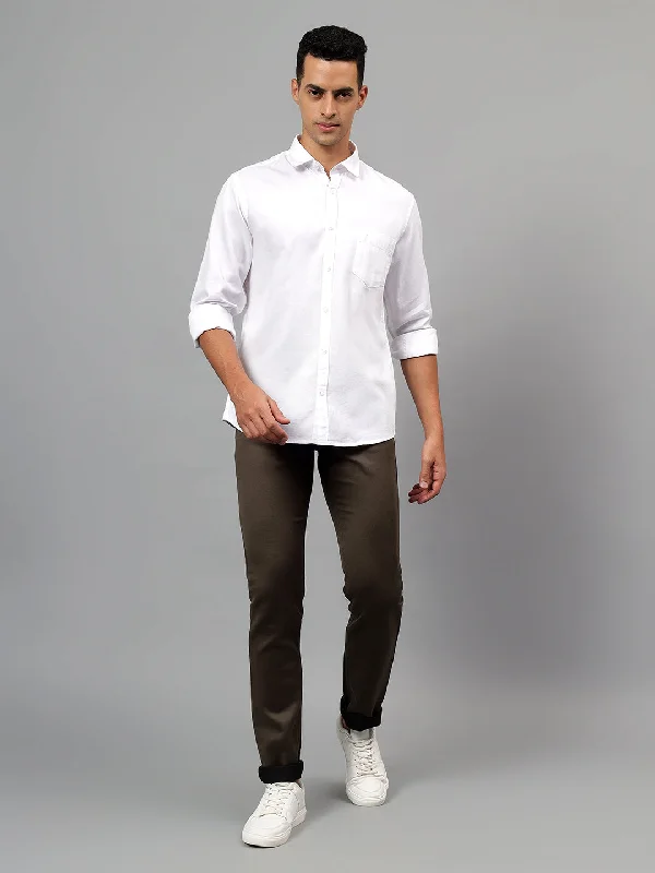 Weekend Extravaganza: Shop Now Men's White Self Design Casual Full Sleeves Shirt