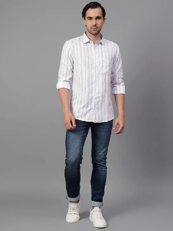 Weekend Bargains to Indulge In Men's White Stripe Full Sleeve Casual Shirt
