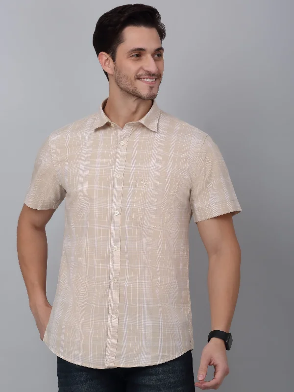 Special Price Men's Beige Casual Big Checks Half sleeve Shirt