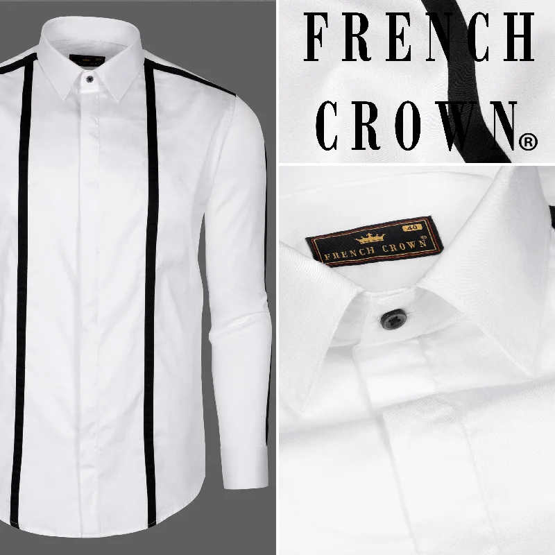 Great Bargain Bright White with Black Subtle Sheen Patterned Premium Satin Shirt