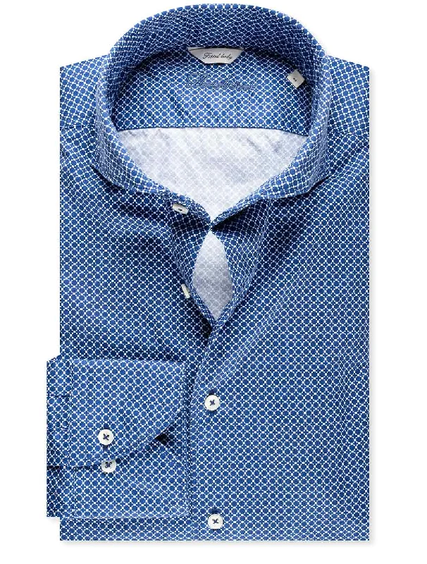 Hurry Up Circle Pattern Fitted Shirt Navy