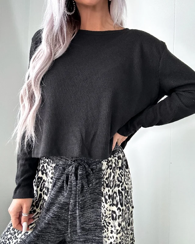 Weekend Bargains to Indulge In DOORBUSTER Black Hacci Ribbed Long Sleeve Top