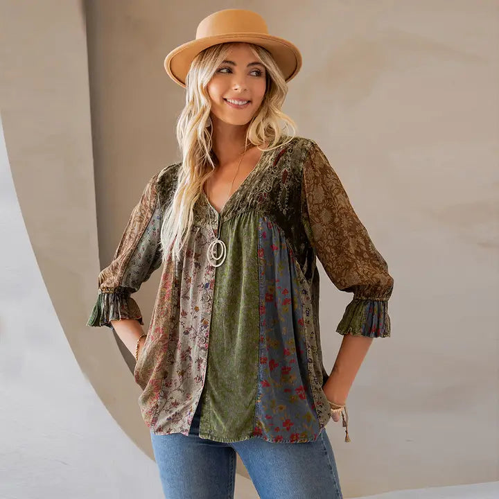 Stock Up and Save Vintage Bohemian : Patchwork Velvet Top