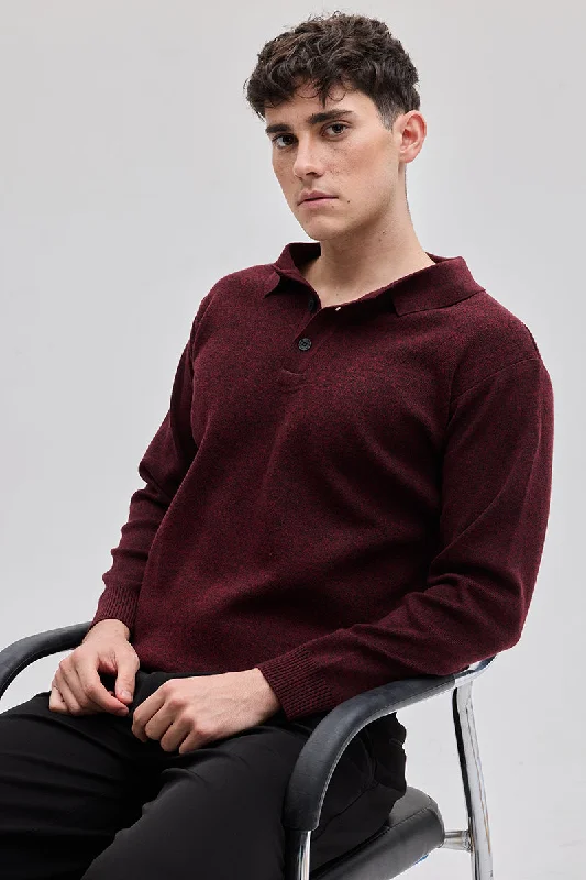 Weekend Savings Fiesta Maroon Knitted Polo Sweater