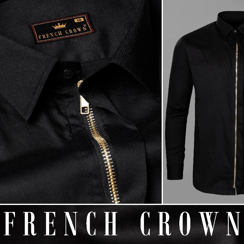 Weekend Bargains to Grab Jade Black Premium Satin Zipper Shirt